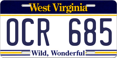 WV license plate OCR685