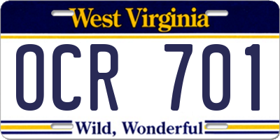 WV license plate OCR701