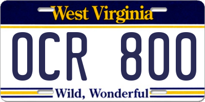 WV license plate OCR800