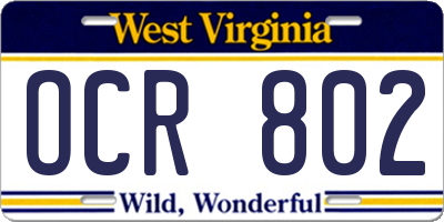 WV license plate OCR802