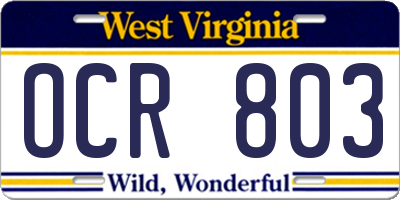 WV license plate OCR803