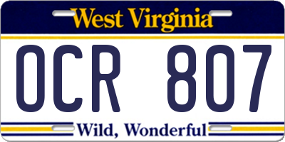 WV license plate OCR807