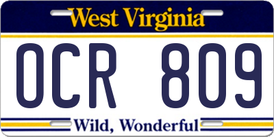 WV license plate OCR809