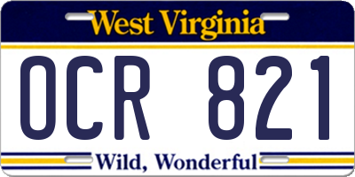 WV license plate OCR821