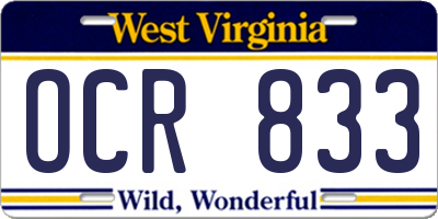 WV license plate OCR833