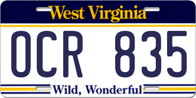 WV license plate OCR835