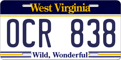 WV license plate OCR838