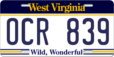 WV license plate OCR839