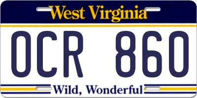 WV license plate OCR860