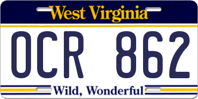 WV license plate OCR862