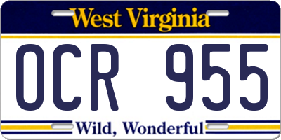 WV license plate OCR955