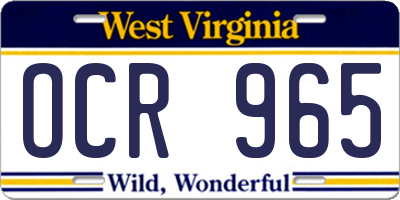 WV license plate OCR965