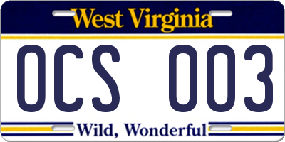 WV license plate OCS003