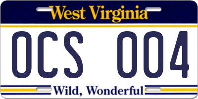 WV license plate OCS004
