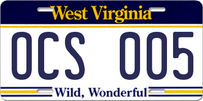 WV license plate OCS005