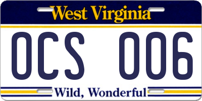 WV license plate OCS006