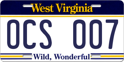 WV license plate OCS007