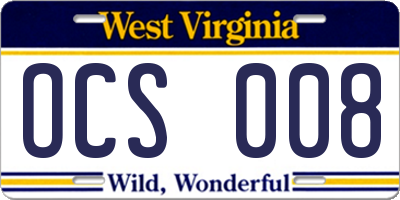 WV license plate OCS008