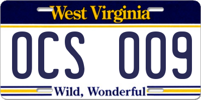WV license plate OCS009