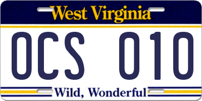 WV license plate OCS010