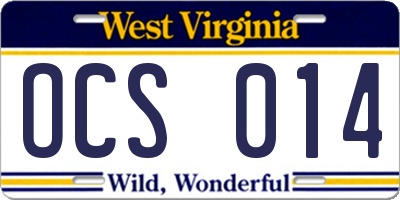 WV license plate OCS014