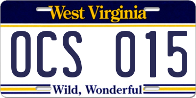 WV license plate OCS015