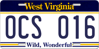 WV license plate OCS016