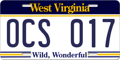 WV license plate OCS017