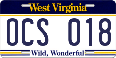 WV license plate OCS018
