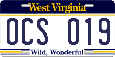 WV license plate OCS019