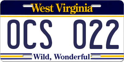 WV license plate OCS022