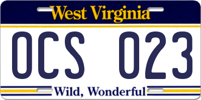 WV license plate OCS023