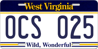 WV license plate OCS025