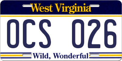 WV license plate OCS026