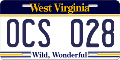WV license plate OCS028