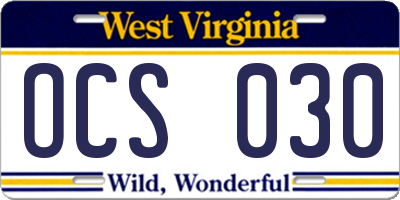 WV license plate OCS030