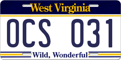 WV license plate OCS031