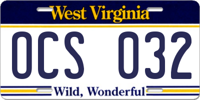 WV license plate OCS032