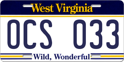 WV license plate OCS033