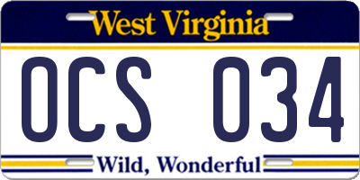 WV license plate OCS034