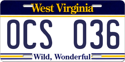 WV license plate OCS036