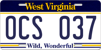 WV license plate OCS037