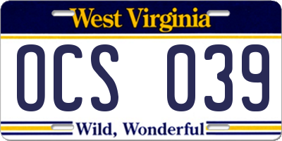 WV license plate OCS039