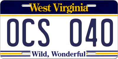 WV license plate OCS040
