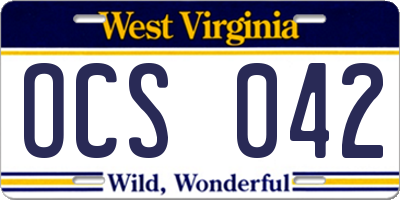 WV license plate OCS042