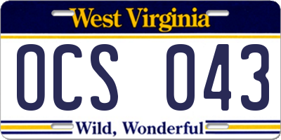WV license plate OCS043