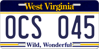 WV license plate OCS045