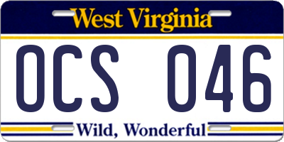 WV license plate OCS046