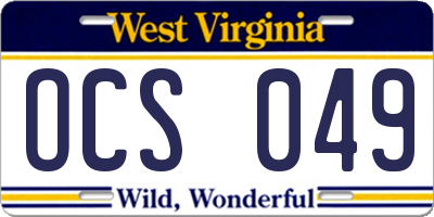WV license plate OCS049