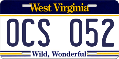 WV license plate OCS052